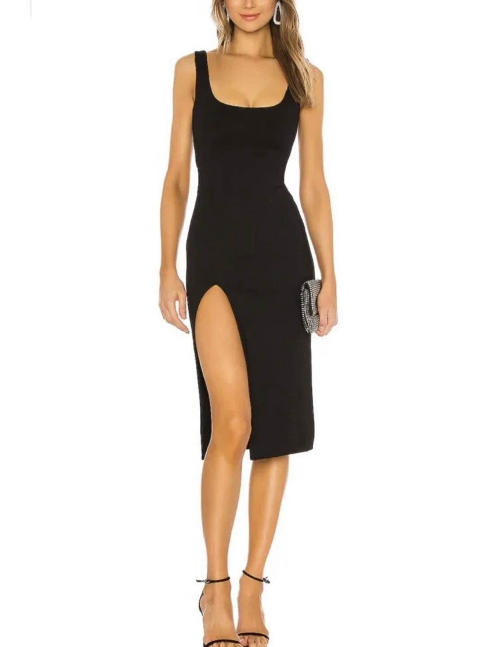 REVOLVE “Thom”Black Scoop Neck Midi Dress with High Side Slit N/Wtags
